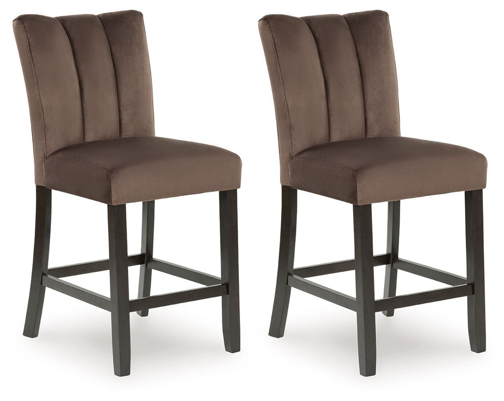 This counter height bar stool reflects your highly contemporary point of view. Its ultra-soft velvet upholstery in chocolate brown is a feast for the senses. Channel stitching details give the stool an elevated, tailored feel. What a delicious choice for 
