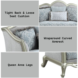 Qunsia - Loveseat - Light Gray Linen & Champagne Finish