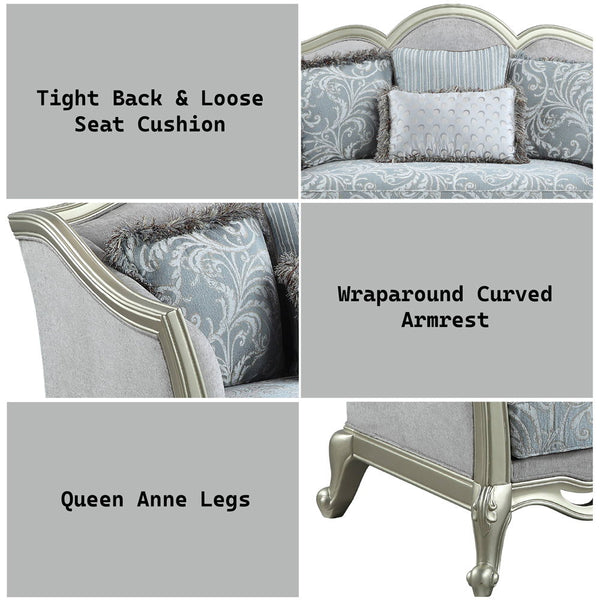 Qunsia - Loveseat - Light Gray Linen & Champagne Finish