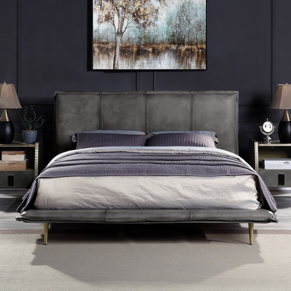 The low profile of this Metis bed creates a luxurious aesthetic and will create the illusion of a larger room. Modern industrial styling is both substantial and plush, with clean lines that make a cool and effortless look in your bedroom. Not lacking in q