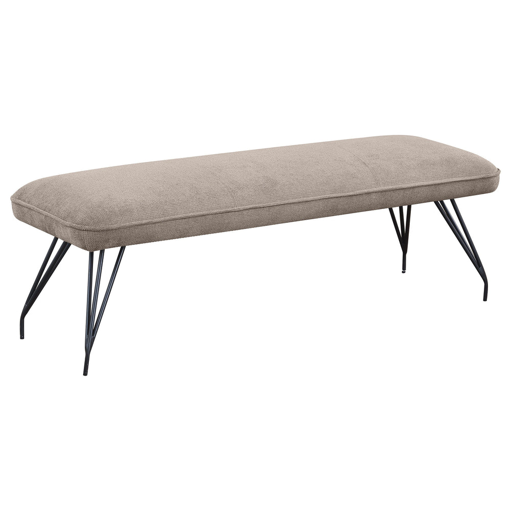 Put the finishing touches on your kitchen or dining room table with this mid-century inspired modern dining bench. Offering vintage appeal, it features splayed, hairpin style legs that bring both lightness and familiarity. The long, backless bench seat is