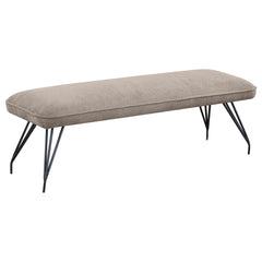 Put the finishing touches on your kitchen or dining room table with this mid-century inspired modern dining bench. Offering vintage appeal, it features splayed, hairpin style legs that bring both lightness and familiarity. The long, backless bench seat is