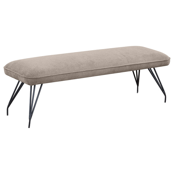 Put the finishing touches on your kitchen or dining room table with this mid-century inspired modern dining bench. Offering vintage appeal, it features splayed, hairpin style legs that bring both lightness and familiarity. The long, backless bench seat is