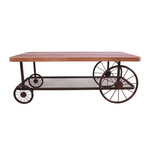  it confirms you are hip by having this fun table in your living room. This table features a butcher block top and metal mesh lower shelf supported by wheels in the form of