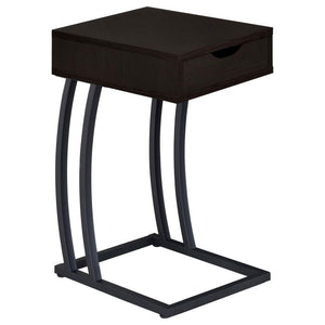 The perfect marriage of classic and modern design, this cappuccino accent table is full of contemporary upgrades. Great as an end, snack, or chairside table, the storage drawer works well for keeping clutter out of sight. A built-in power strip on the bac