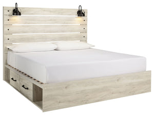 Cambeck - Whitewash - King Panel Bed with Side Storage Drawers