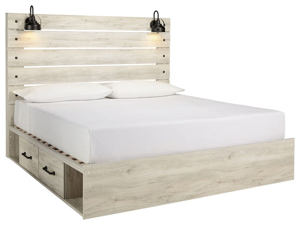 Cambeck - Whitewash - King Panel Bed with Side Storage Drawers