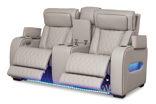 Boyington - Gray - Power Reclining Loveseat with Console/Adj Hdrst