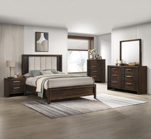 Create a warm and inviting retreat with this beautifully crafted bedroom ensemble, where timeless design meets modern functionality. Featuring a rich wood finish and sleek, linear details, this collection strikes the perfect balance between rustic charm a