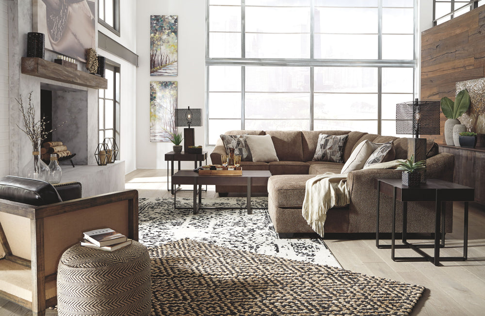 Looking to serve it up family style? Sporting clean, contemporary lines and a highly textural upholstery for a warm, cozy feel, this sectional delights with its city chic aesthetic and earthy appeal. Taking neutral to a new level, the heavy textured cheni