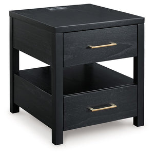 If you are a lover of simplicity, this end table is the perfect choice. Its black finish, casual contemporary design and spacious storage capacity provide functional style wherever itâ€™s displayed. And with conveniently located USB charging ports, this t