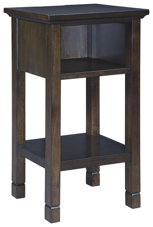 Your home called. It asked for this accent table. Its dark brown finish is simply irresistible, elevating the silhouette with elegance. Clean lines maintain the contemporary aesthetic you crave. The open cubby and bottom shelf provide storage for essentia