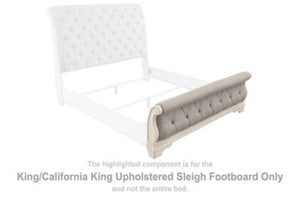 This king/California king upholstered sleigh footboard is made with wood and engineered wood, with cast resin components. Pairs with other items in the series to make a bed kit.<br/><br/><b>Product Features</b><ul><li>Compatible with other B743 items, sol