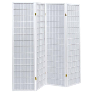 Fresh modern style brings a fun and functional addition to any space. Make this folding screen a staple in a modern living area or a commercial venue in need of privacy screens. With a linear grid design, it reflects a contemporary motif. Four hinged scre