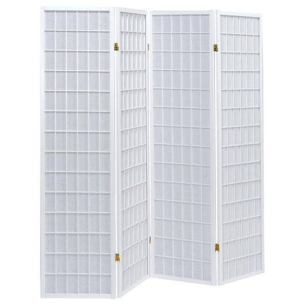 Fresh modern style brings a fun and functional addition to any space. Make this folding screen a staple in a modern living area or a commercial venue in need of privacy screens. With a linear grid design, it reflects a contemporary motif. Four hinged scre