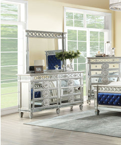 The Varian dresser provides a commanding presence in any room. Add a dash of glam to your bedroom with this Varian dresser, this dresser features four tapered legs and 8 storage drawers with crystal-like knobs. This gorgeous dresser is accented with raise