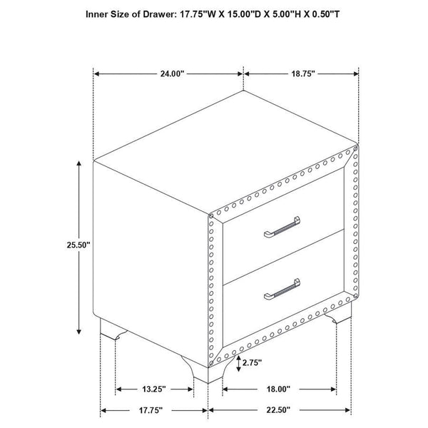 Melody - Upholstered 2-Drawer Nightstand - Gray