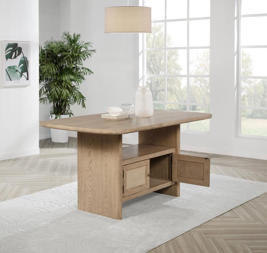 Elevate your dining experience with this stylish counter-height dining table, designed to blend natural beauty with practical storage solutions. Crafted from solid wood, engineered wood, and oak veneer, this table showcases a warm wood grain finish and a 