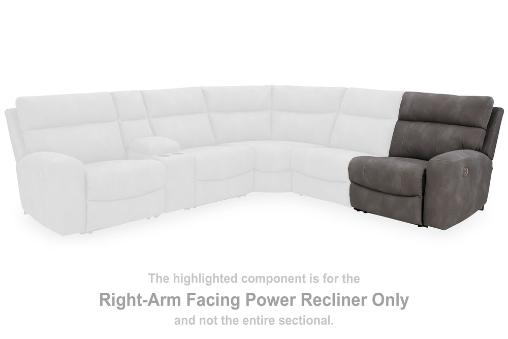 This right-arm facing power recliner is made with Next-Gen Durapella (polyester/polyurethane) upholstery. Pairs with other items in the series to make a modular sectional.<br><br><b>Additional Dimensions</b><br><ul><li>Arm height: 25-"</li><li>Seat depth: