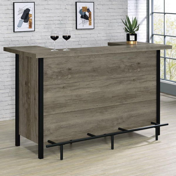  appointed in a gray driftwood-inspired finish with distinctive metal details throughout. Perfect for holding and organizing barware