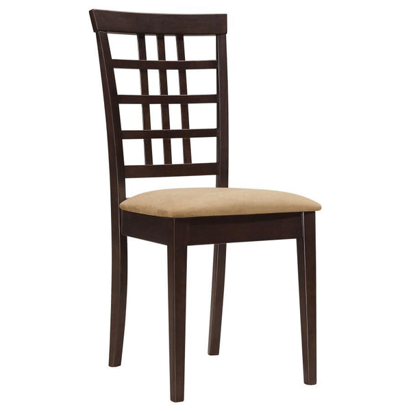  the seat back displays framed squares and rectangles. Two angled back legs add a soft feel to the classic chair. A soft and light c