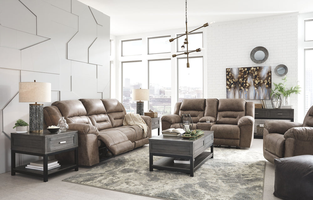 For those that love the cool look of leather but long for the warm feel of fabric, this set delivers both with ease. Its high-performance padded faux leather is remarkably durable and easy to clean, just the thing for family spaces. When itâ€™s time to re
