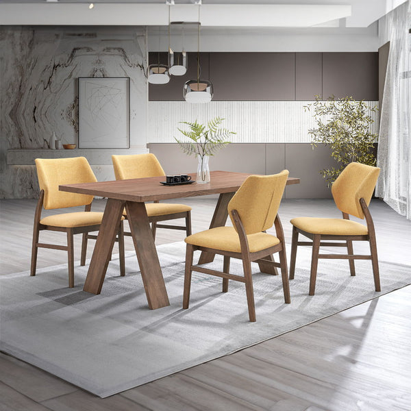 Sarha - Side Chair (Set of 2) - Yellow Fabric & Walnut Finish