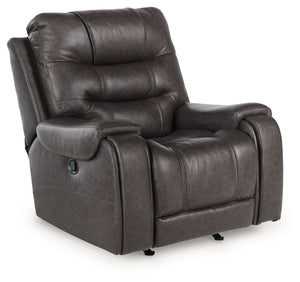 Tired of searching for the right rocker recliner? Find your perfect fit with this chair. Its rich, supple upholstery has the look of timeless leather at a price you can afford. The generous seat and tall back are specially crafted to provide extra support