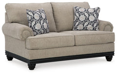 This loveseat suits those searching for a fresh take on versatile style, seamlessly transitioning from casual to modern with your decor. Its flexible character comes courtesy of a chunky fabric. Matte black wood trim creates innovative contrast. A virtuos
