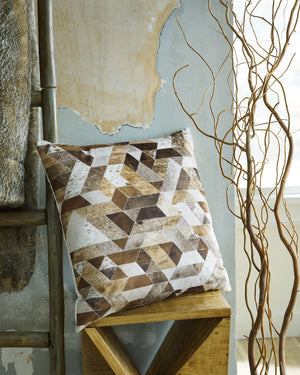  contemporary style with this decorative pillow. Sporting a chic faux hair on hide geometric design in shades of brown