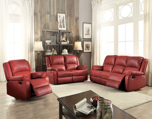 The Zuriel reclining sofa collection is a wonderful choice for any family room, combines luxurious faux leather with the comfort of padded, reclining seating. Comfortable contoured seats, soft to the touch while the reclining footrests offer full leg supp