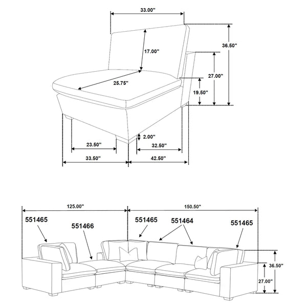 Lakeview 5-piece Upholstered Modular Sectional Chocolate
