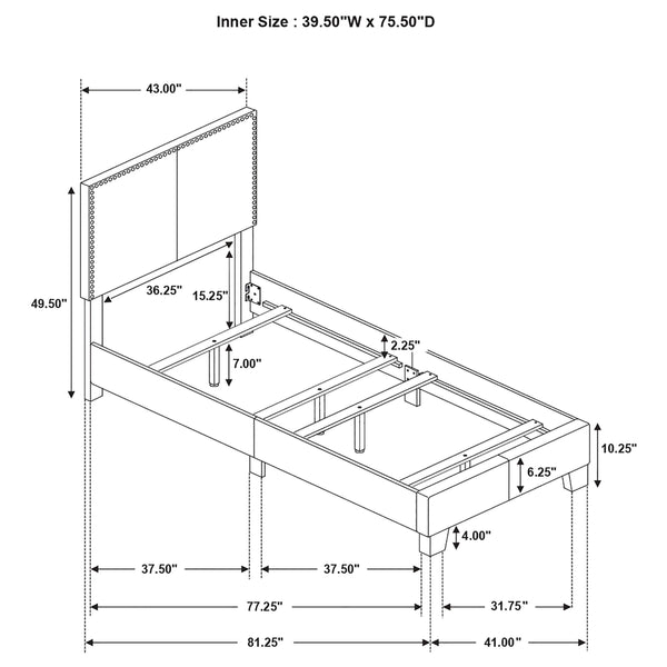 Boyd Upholstered Twin Panel Bed Charcoal