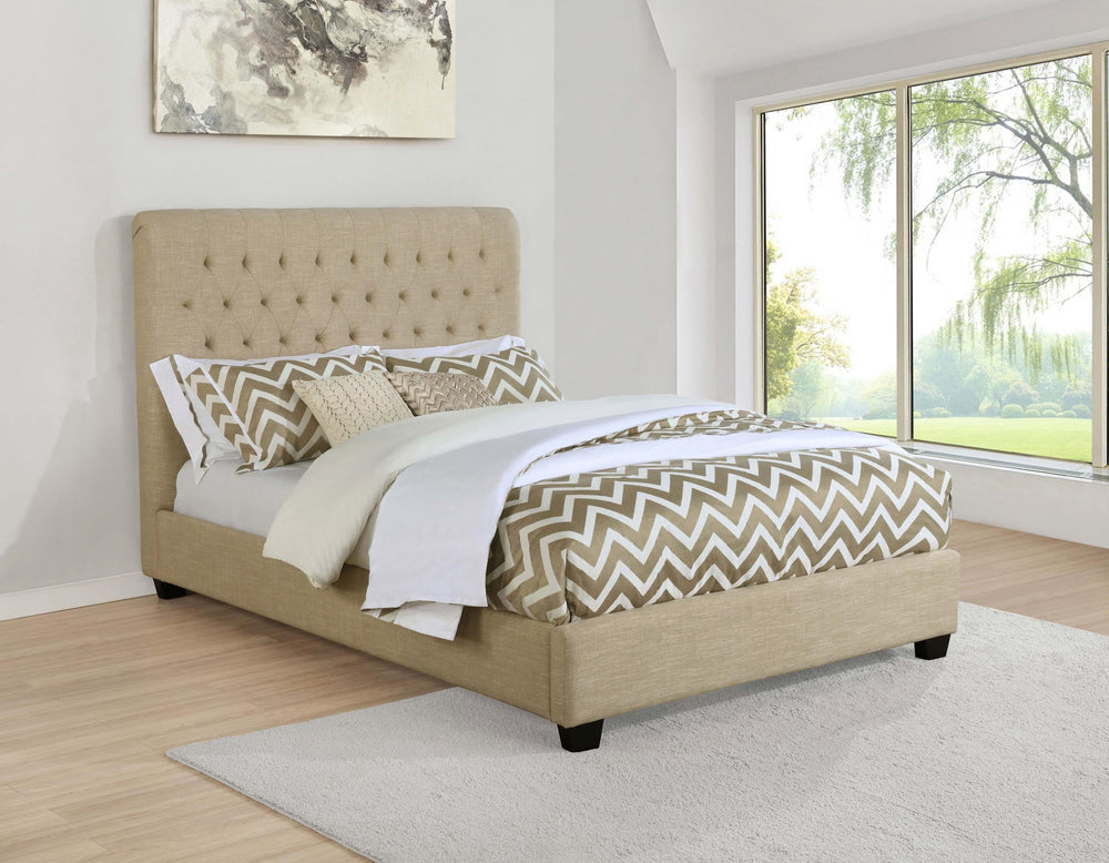 Chloe Upholstered Full Panel Bed Oatmeal