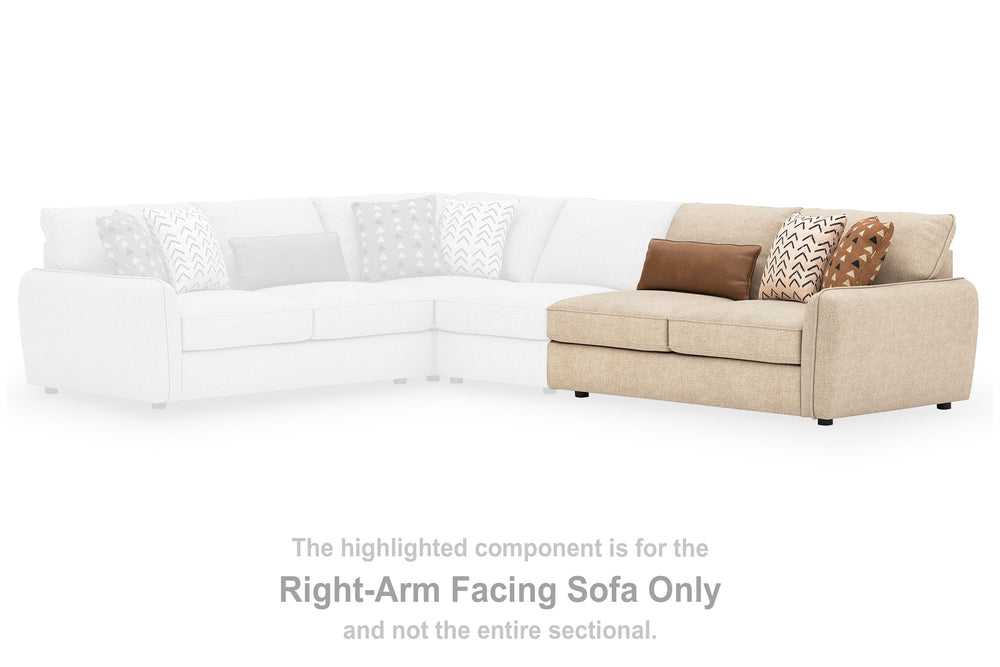 This right-arm facing sofa is made with polyester upholstery. Pairs with other items in the series to make a sectional.<br><br><b>Additional Dimensions</b><br><ul><li>Minimum width of doorway for delivery: 32-"</li></ul><br/><br/><b>Product Features</b><u