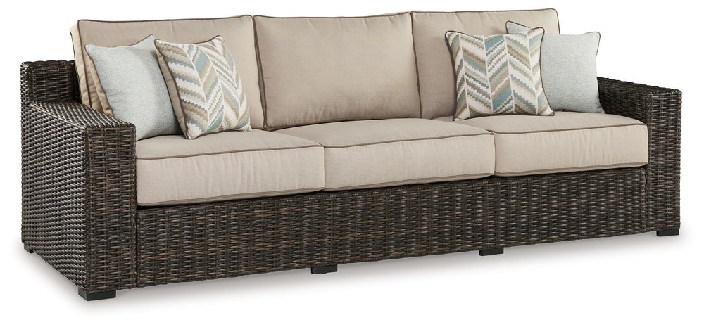 Who says the great outdoors isnâ€™t made for luxury living? This sofa with cushion offers all the high-end design, plush comfort and durability you could ask for, and then some. Its all-weather, rust-proof aluminum frame provides the easy-breezy wicker lo