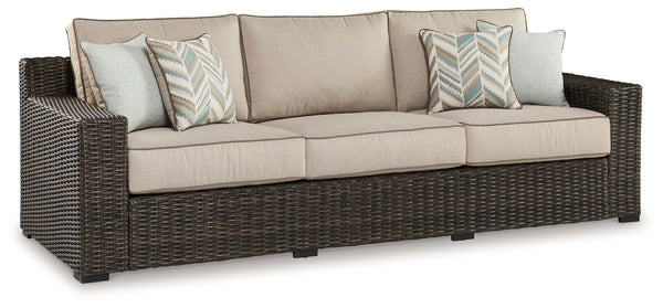 Who says the great outdoors isnâ€™t made for luxury living? This sofa with cushion offers all the high-end design, plush comfort and durability you could ask for, and then some. Its all-weather, rust-proof aluminum frame provides the easy-breezy wicker lo