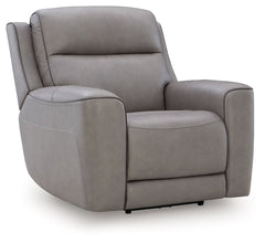 Masterfully blend high style and must-have comfort with this power recliner. Its clean, transitional look is crafted with luxury in mind, complete with supple top-grain leather in the seating area. Eloquently incorporated into the sleek design are feature