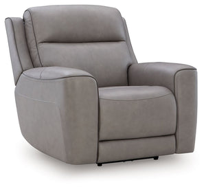 Masterfully blend high style and must-have comfort with this power recliner. Its clean, transitional look is crafted with luxury in mind, complete with supple top-grain leather in the seating area. Eloquently incorporated into the sleek design are feature