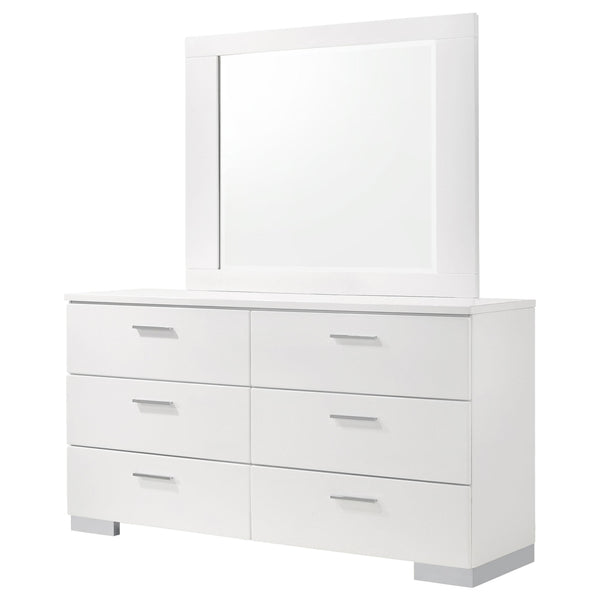 Felicity 6-drawer Wood Dresser with Mirror White High Gloss