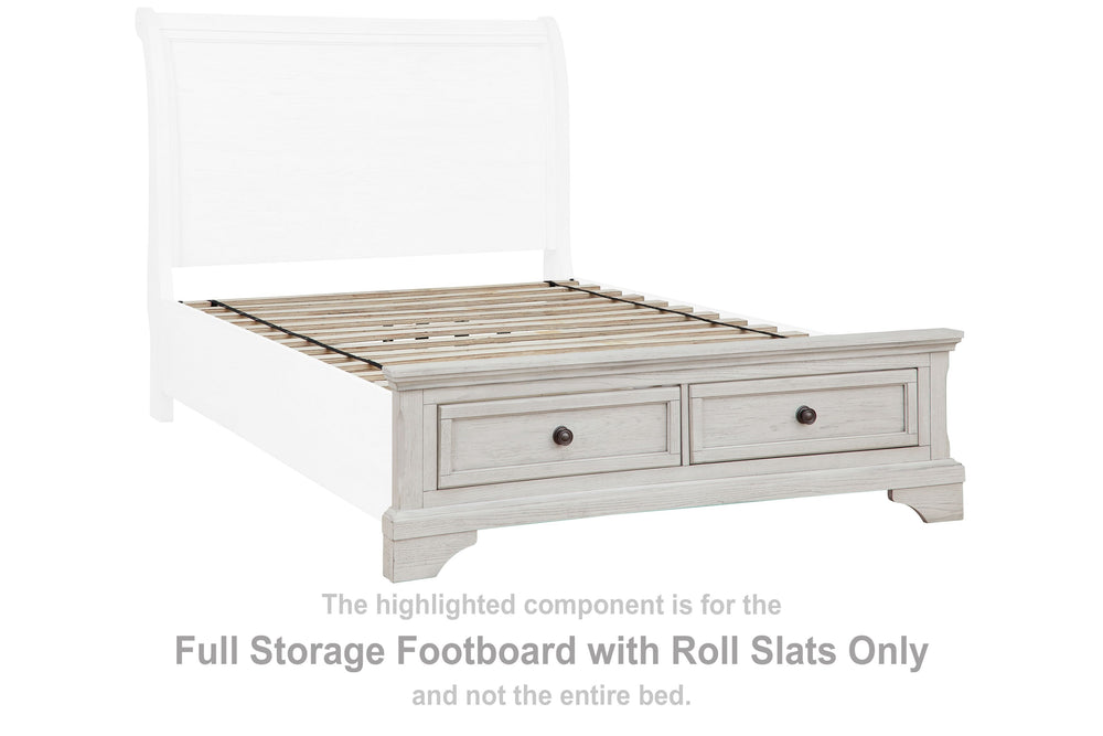This full storage footboard with roll slats is made with wood, select oak veneer, engineered wood and cast resin components. Pairs with other items in the series to make a bed kit.<br><br><b>Additional Dimensions</b><br><ul><li>Drawer interior (2): 0-"</l