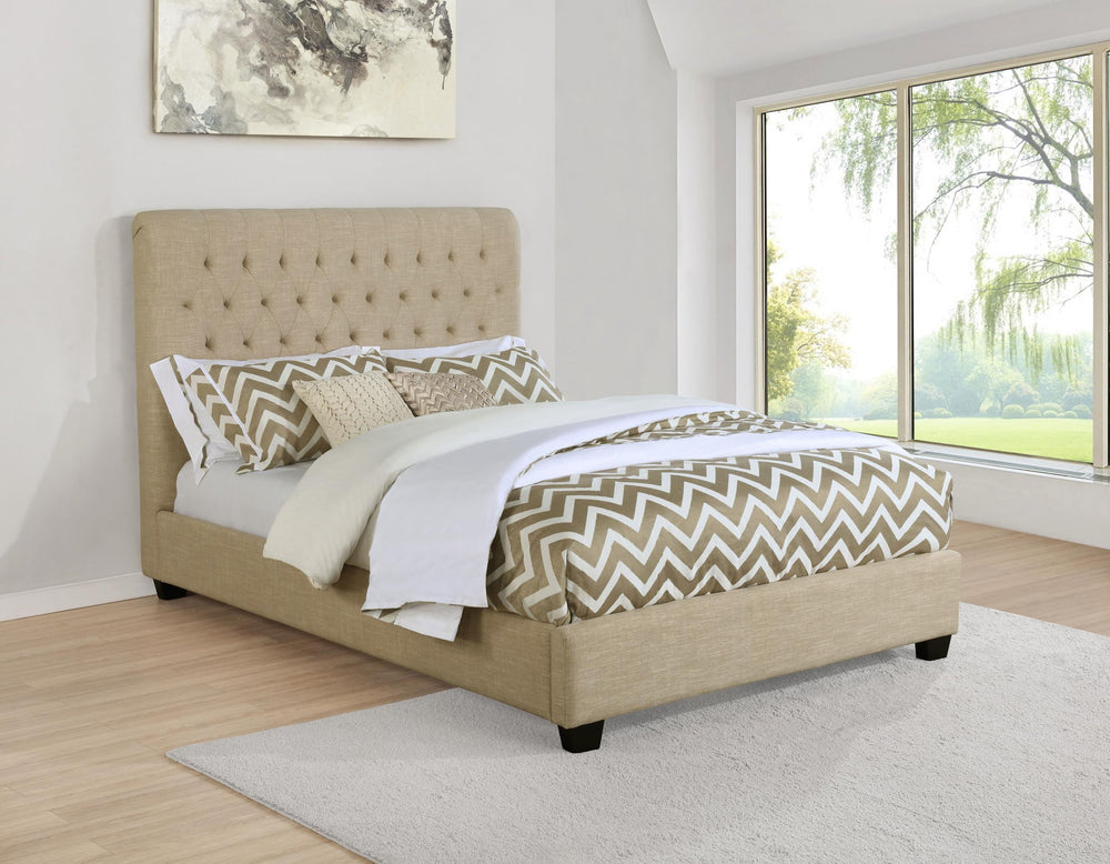 Chloe Upholstered Queen Panel Bed Oatmeal