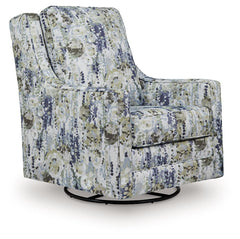 Eye-catching contemporary style and modern comfort? Yes, please. This swivel glider accent chair-'s abstract floral-patterned upholstery will have you sitting pretty. Simply flip the cushions over when it-'s time for a refresh. The chair-'s gentle rocking