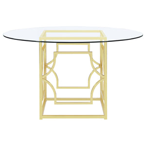 Starlight Round 54-inch Glass Top Metal Dining Table Brass