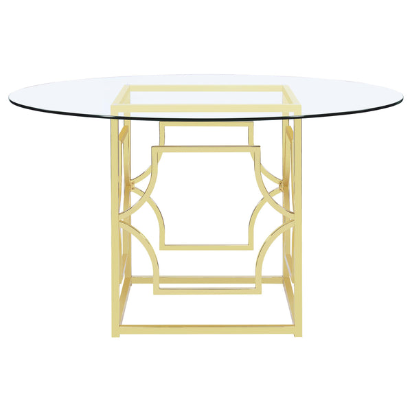 Starlight Round 54-inch Glass Top Metal Dining Table Brass
