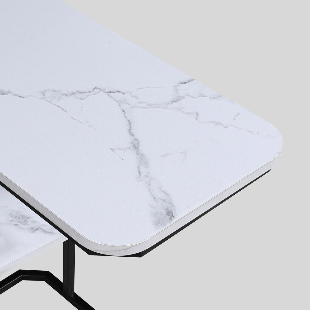 Add a touch of modern elegance to your living space with this sleek and versatile side table. The chic faux-marble tabletop delivers a luxurious aesthetic, while the sturdy black metal frame provides both durability and contemporary appeal. Its compact ye