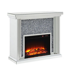 The Noralie fireplace is a gorgeous addition to any sitting or living room. The electric fireplace boasts of fully mirrored fronts and sides, between a fully mirrored top and base. The fireplace features a large front mirror face with faux diamonds insert