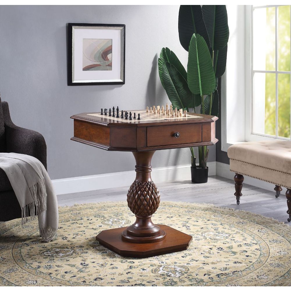 Add an heirloom story to your room with the Bishop game table. The chess can be stored in the drawer when not playing, and the table can be used for entertaining or serving. The clipped corners add a sense of traditional craftsmanship while eliminating sh