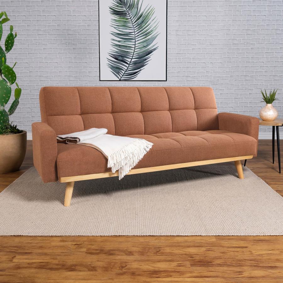 Enhance your interiors with our mid-century modern sofa beds. Wrapped in finely upholstered fabric, these pieces exhibit a sleek tufted design. Seamlessly transitioning from a chic sofa to a comfortable bed, they epitomize versatility. Supported by durabl