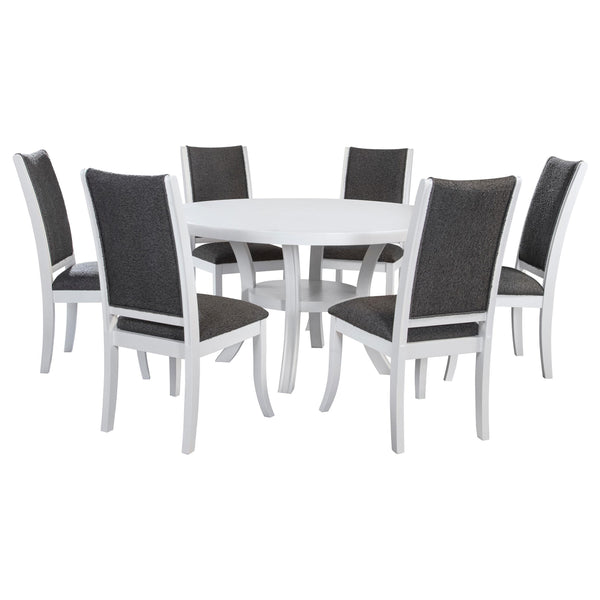 Judd 7-piece 54-inch Round Wood Dining Table Set Pearl White